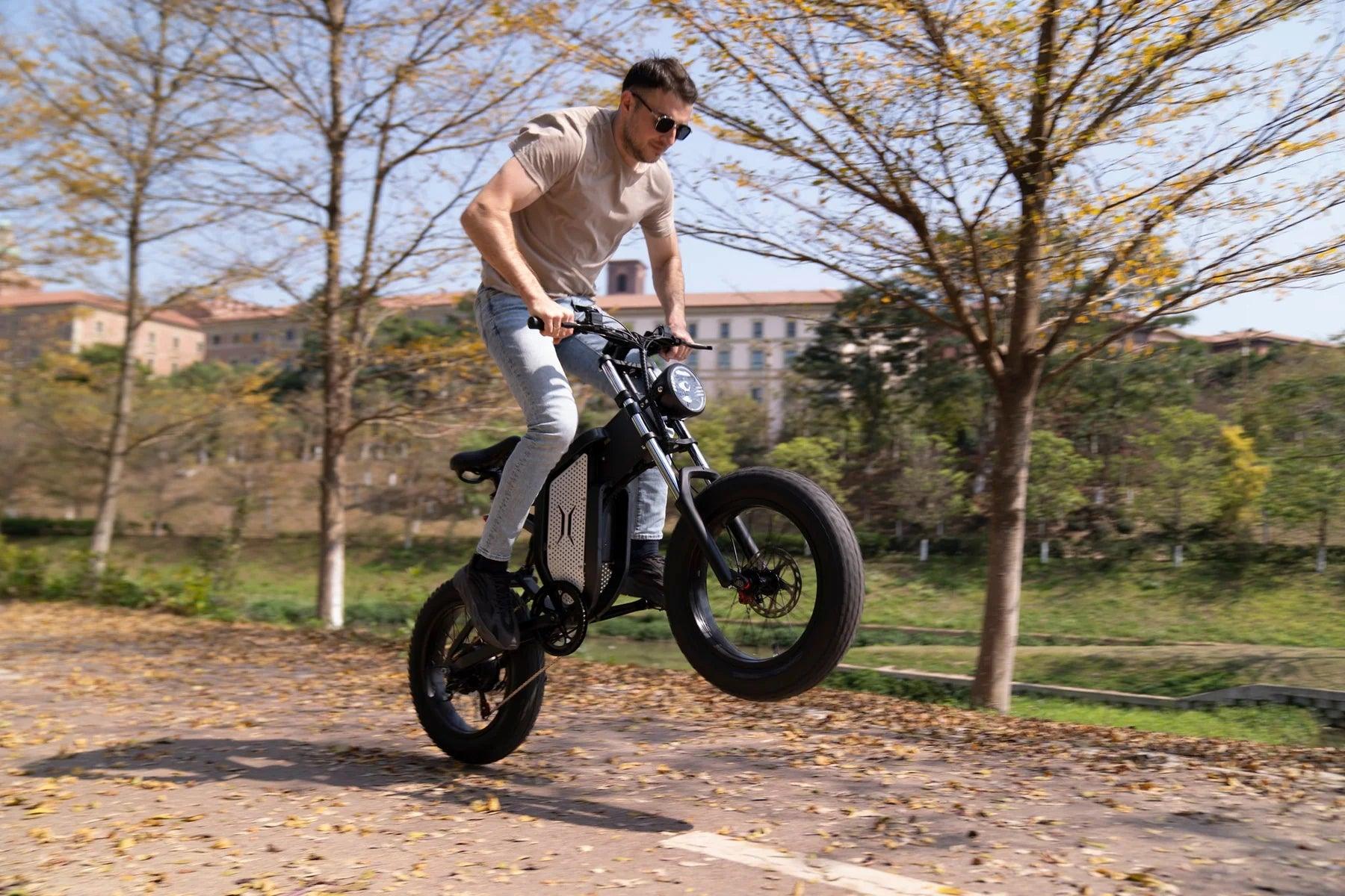 a rider ride a ekxbike x20 on the
 road