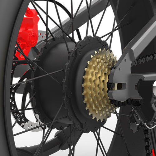 drivetrain detail of ekxbike e-bike x21